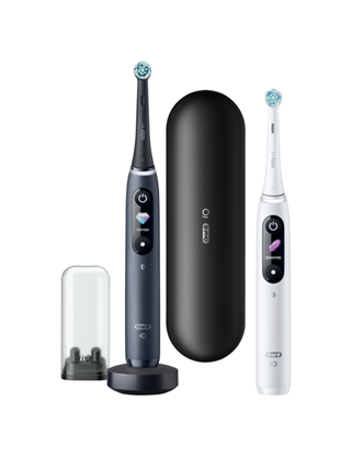 Attēls no Oral-B | iO8 Series Duo | Electric Toothbrush | Rechargeable | For adults | ml | Number of heads | Black Onyx/White | Number of brush heads included 2 | Number of teeth brushing modes 6