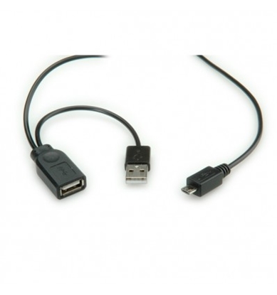 Attēls no ROLINE USB2.0 Y Cable, 2x Type A M/F - 1x MicroB M, 1m