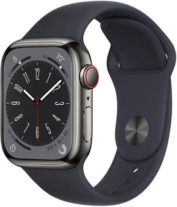 Picture of Apple Watch 8 GPS + Cellular 41mm Stainless Steel Sport Band, graphite/midnight (MNJJ3EL/A)