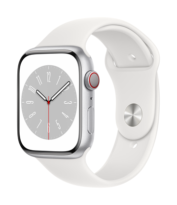 Picture of Apple Watch Series 8 GPS + Cellular 45mm Silver Aluminium Case with White Sport Band - Regular