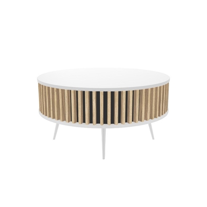 Picture of Table RONDA 90 white, slatted oak