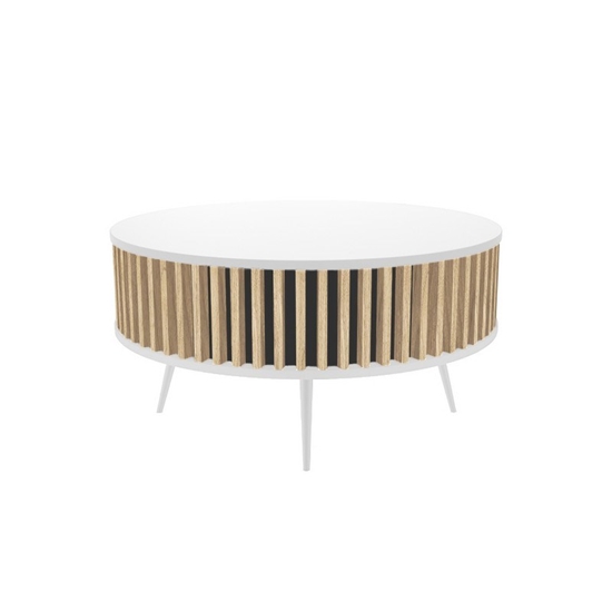 Picture of Table RONDA 90 white, slatted oak