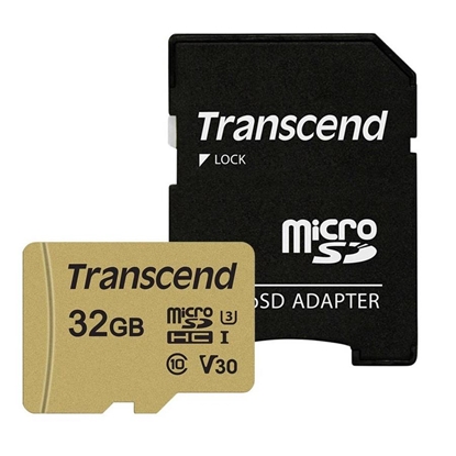 Picture of Transcend microSDHC 500S    32GB Class 10 UHS-I U3 V30 + Adapter