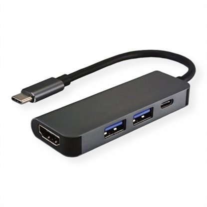 Изображение VALUE Type C - HDMI Adapter, M/F, 2x USB 3.2 Gen 1 A F, 1x Type C (Power Deliver