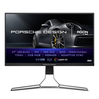 Attēls no AOC Porsche PD27S LED display 68.6 cm (27") 2560 x 1440 pixels Quad HD LCD Black, Grey