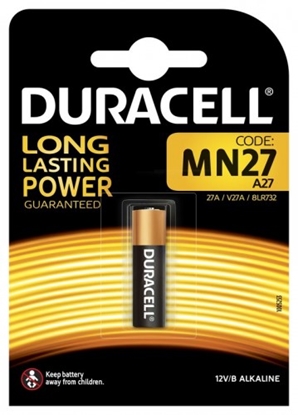 Attēls no BAT27.D1; 27A baterijas 12V Duracell Alkaline MN27 iepakojumā 1 gb.