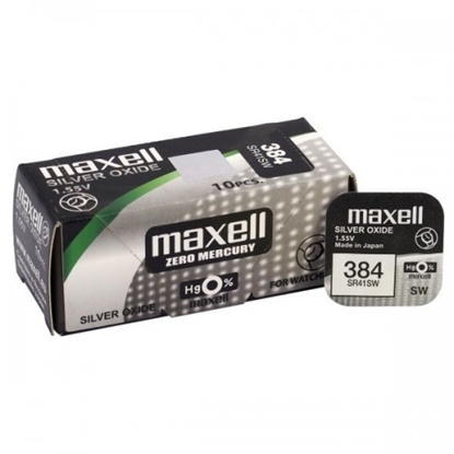 Attēls no BAT392.MX1; 384 baterijas 1.55V Maxell sudraba-oksīda SR41SW, 392 iepakojumā 1 gb.