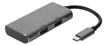Attēls no HUB USB Deltaco USB hub DELTACO USB-C ha - 2x USB-C ho and 2x USB-A ho, 10 Gb / s, gray / USBC-HUB201