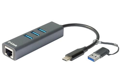 Attēls no D-Link USB-C/USB to Gigabit Ethernet Adapter with 3 USB 3.0 Ports DUB-2332