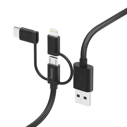 Picture of Kabel USB Hama USB-A - USB-C + microUSB + Lightning 1.5 m Czarny (002015360000)