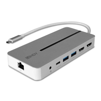 Picture of Lindy 43360 laptop dock/port replicator Wired USB 3.2 Gen 1 (3.1 Gen 1) Type-C Silver, White