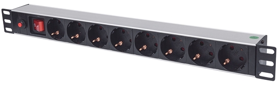 Picture of Intellinet 19" 1U Rackmount 8-Way Power Strip - German Type, With On/Off Switch and Overload Protection, 3m Power Cord