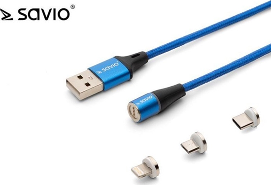 Picture of Kabel USB Savio USB-A - USB-C + microUSB + Lightning 1 m Niebieski Magnetyczny (CL-154)