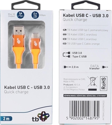Изображение Kabel USB TB Print USB-A - USB-C 2 m Pomarańczowy (1_791105)