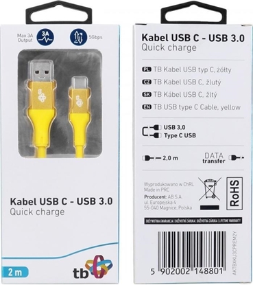 Изображение Kabel USB TB Print USB-A - USB-C 2 m Żółty (1_791107)