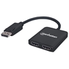 Picture of Manhattan DisplayPort 1.2 to 2-Port HDMI Splitter Hub with MST, 4K@30Hz, USB-A Powered, Video Wall Function, HDCP 2.2, Black, Three Year Warranty, Blister