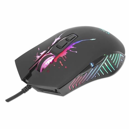 Picture of Manhattan Gaming Mouse with LEDs, Wired, Seven Button, Scroll Wheel, 7200dpi, Black with LED lighting, Three Year Warranty
