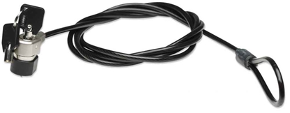 Picture of Manhattan Mobile Security Laptop Lock, Key Lock, 1.8m, Compatible with Kensington style locks, Strong Steel Cable (5mm thick), Diecast Zinc Alloy Lock, All Metal Construction Resist Tampering, Two Keys Included, Black PVC Jacket, Lifetime Warranty, Bliste