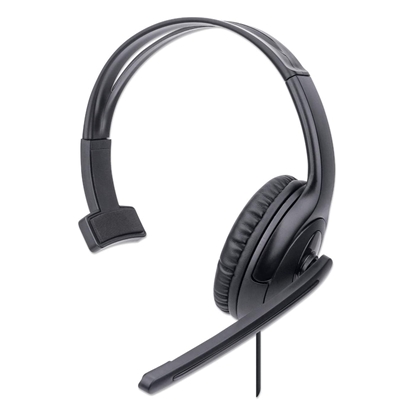 Изображение Manhattan Mono Over-Ear Headset (USB), Microphone Boom (padded), Retail Box Packaging, Adjustable Headband, In-Line Volume Control, Ear Cushion, USB-A for both sound and mic use, cable 1.5m, Three Year Warranty