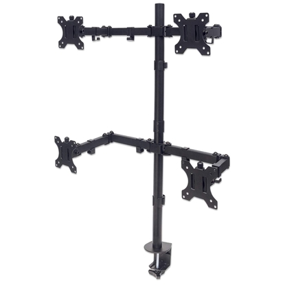 Picture of Manhattan TV & Monitor Mount, Desk, Double-Link Arms, 4 screens, Screen Sizes: 10-27", Black, Stand or Clamp Assembly, Quad Screens, VESA 75x75 to 100x100mm, Max 8kg (each), Lifetime Warranty