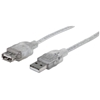 Picture of Manhattan USB-A to USB-A Extension Cable, 3m, Male to Female, Translucent Silver, 480 Mbps (USB 2.0), Hi-Speed USB, Equivalent to Startech USBEXTAA10BK (except colour), Lifetime Warranty, Polybag