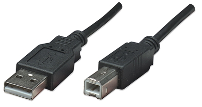 Picture of Manhattan USB-A to USB-B Cable, 0.5m, Male to Male, 480 Mbps (USB 2.0), Equivalent to USB2HAB50CM, Hi-Speed USB, Black, Lifetime Warranty, Polybag