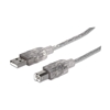 Picture of Manhattan USB-A to USB-B Cable, 5m, Male to Male, Translucent Silver, 480 Mbps (USB 2.0), Equivalent to Startech USB2HAB5M (except colour), Hi-Speed USB, Lifetime Warranty, Polybag
