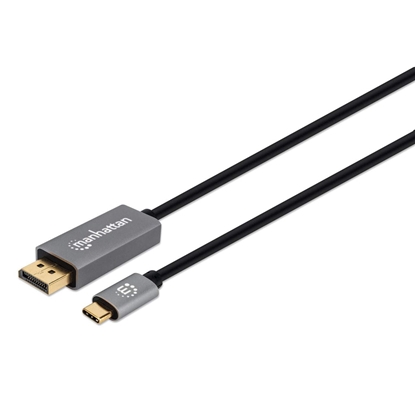Изображение Manhattan USB-C to DisplayPort 1.4 Cable, 8K@60Hz, 2m, Male to Male, Black, Equivalent to Startech CDP2DP146B (except 20cm longer), Three Year Warranty, Polybag