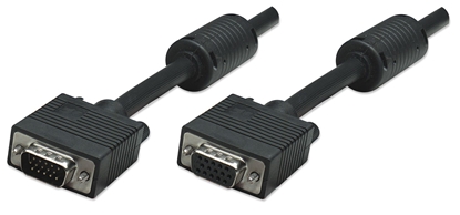 Picture of Manhattan VGA Extension Cable (with Ferrite Cores), 4.5m, Male to Female, HD15, Cable of higher SVGA Specification (fully compatible), Shielding with Ferrite Cores helps minimise EMI interference for improved video transmission, Black, Lifetime Warranty, 