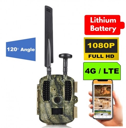 Attēls no Meža Mednieku kamera ar GPS, atbalsta 4G mobilos tīklus, objektīvs 120°, Litija akumulators