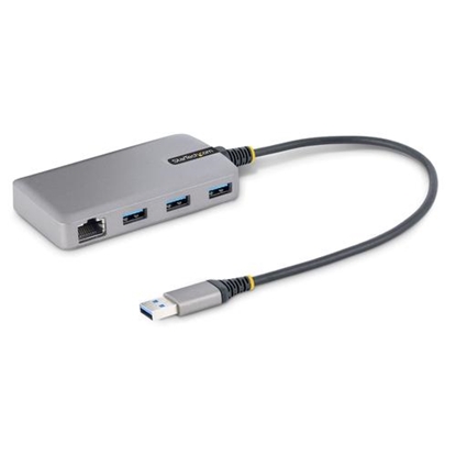 Attēls no StarTech.com 3-Port USB Hub with Ethernet - 3x USB-A Ports - Gigabit Ethernet (RJ-45) - USB 3.0 5Gbps - Bus-Powered - 1ft/30cm Long Cable - Portable Laptop USB Hub Adapter w/ GbE