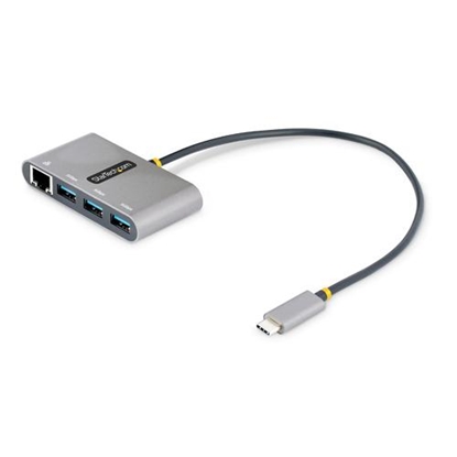 Изображение StarTech.com 3-Port USB-C Hub with Ethernet - 3x USB-A - Gigabit Ethernet - USB 3.0 5Gbps - Bus-Powered - 1ft/30cm Long USB Type-C Host Cable - GbE - Portable USB-C to USB-A Hub