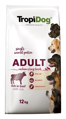 Attēls no TROPIDOG Premium Adult Medium & Large Beef with rice - dry dog food - 12 kg