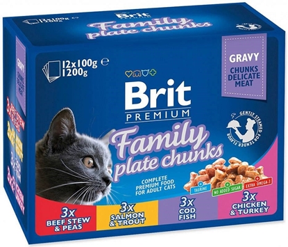 Attēls no BRIT Cat Pouches Family Plate - wet cat food - 12 x 100g