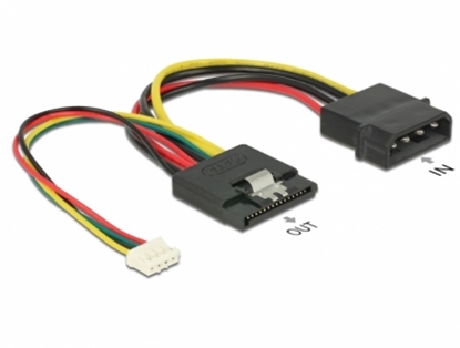 Attēls no Delock Cable Power SATA 15 pin receptacle > Molex 4 pin male + 4 pin power female