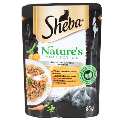 Attēls no Konservi kaķiem Sheba nature's tītaru. burkānu. zirņu 85g