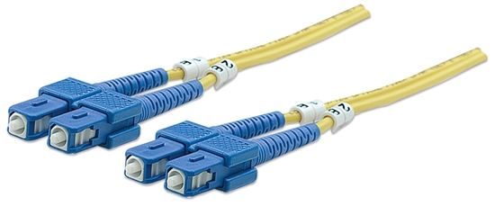 Picture of Intellinet Fiber Optic Patch Cable, OS2, SC/SC, 2m, Yellow, Duplex, Single-Mode, 9/125 µm, LSZH, Fibre, Lifetime Warranty, Polybag