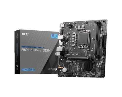 Picture of Mainboard|MSI|Intel H610|LGA1700|MicroATX|Memory DDR4|Memory slots 2|1xPCI-Express 1x|1xPCI-Express 16x|1xM.2|1x15pin D-sub|1xHDMI|4xUSB 2.0|2xUSB 3.2|1xPS/2|1xRJ45|3xAudio port|PROH610M-EDDR4