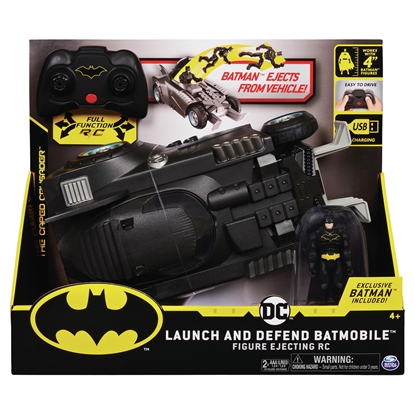 Изображение DC Comics Batman Launch and Defend Batmobile Remote Control Vehicle with Exclusive 4-inch Batman Figure, Kids Toys for Boys