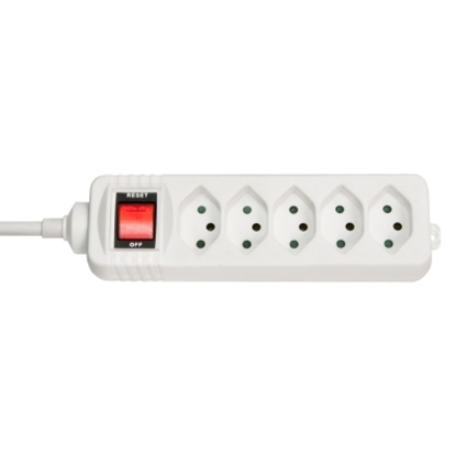 Attēls no 5-Way Swiss 3-Pin Mains Power Extension with Switch, White