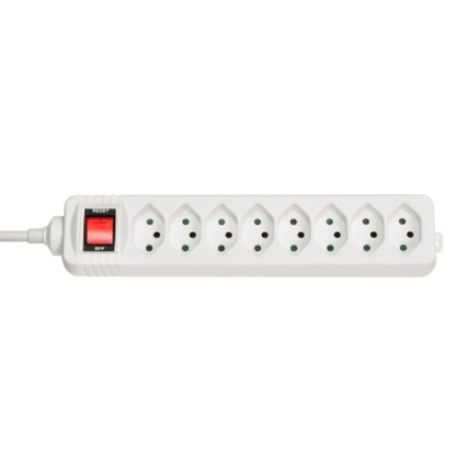 Attēls no 8-Way Swiss 3-Pin Mains Power Extension with Switch, White