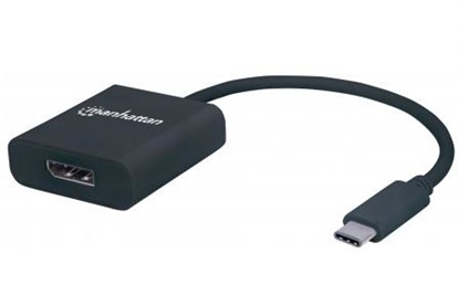 Picture of Manhattan USB-C to DisplayPort 1.2 Cable, 4K@30Hz, 21cm, Male to Female, Black, Lifetime Warranty, Blister
