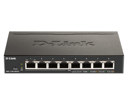 Picture of D-Link DGS-1100-08PV2 Vadīts L2/L3 Gigabit Ethernet (10/100/1000) Power over Ethernet (PoE) Melns