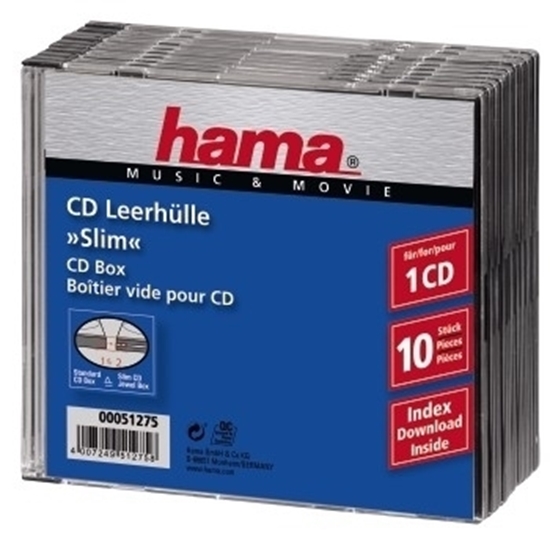 Picture of 1x10 Hama CD-Slim Jewel Case clear/black   51275