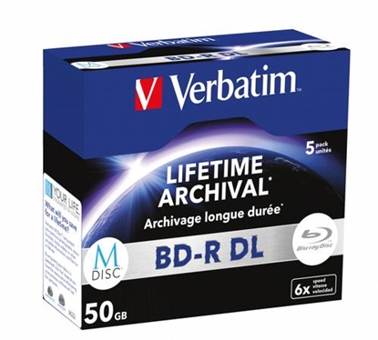 Picture of 1x5 Verbatim M-Disc BD-R Blu-Ray 50GB 6x Speed, Jewel Case