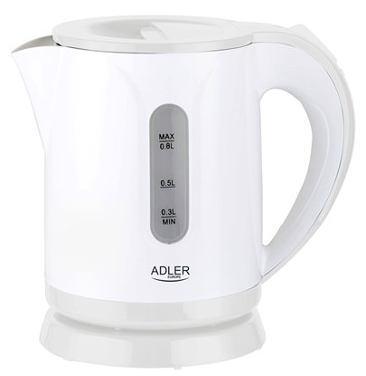 Picture of Adler Kettle AD 1371w Electric, 850 W, 0.8 L, Stainless steel/Polypropylene, 360° rotational base, White