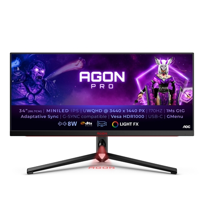 Attēls no AOC AGON PRO AG344UXM computer monitor 86.4 cm (34") 3440 x 1440 pixels UltraWide Quad HD LED Black, Red