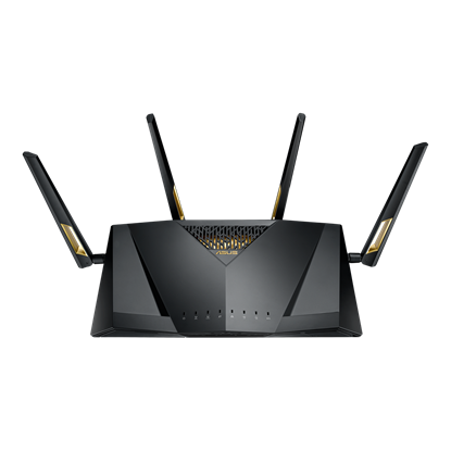 Attēls no Asus | Wireless Dual Band Gigabit Router, UK | RT-AX88U PRO | 802.11ax | 1148+4804 Mbit/s | 10/100/1000 Mbit/s | Ethernet LAN (RJ-45) ports 4 | Mesh Support Yes | MU-MiMO Yes | 3G/4G data sharing | Antenna type 4x External