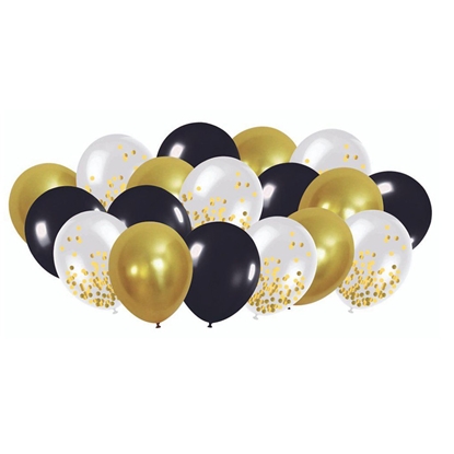Изображение Baloni Festi Balloon ar konfetī melns/zelta 18gab.