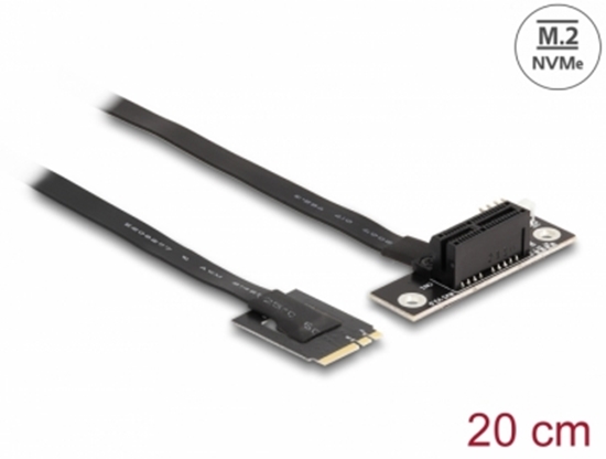 Picture of Delock M.2 Key A+E to PCIe x1 NVMe Adapter angled with 20 cm cable